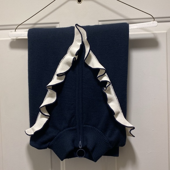 Tory Burch Sport Performance Cashmere Ruffle Half-Zip Sweater - Navy XL * read - Picture 4 of 15
